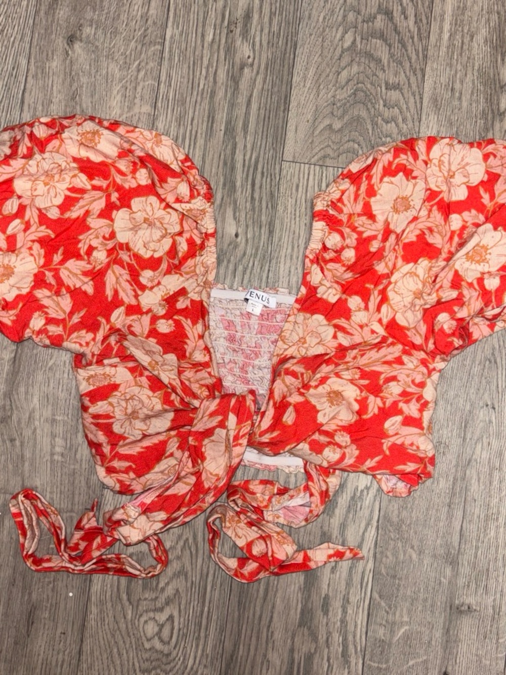 VENUS Coral and Light Pink Floral Tie-Front Top